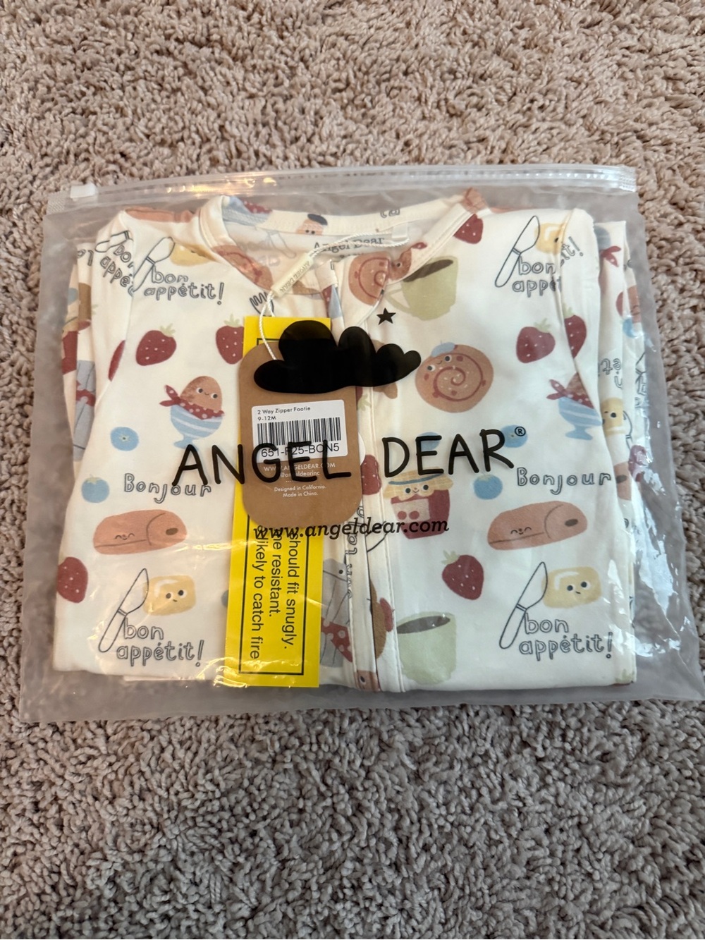 Angel Dear Baby Footed Sleeper - Bonjour Breakfast (Cream with Bakery Print)